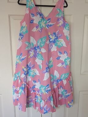 L Designs Hawaii Vintage Tiki Pink Floral Mumu/Dress Size XL